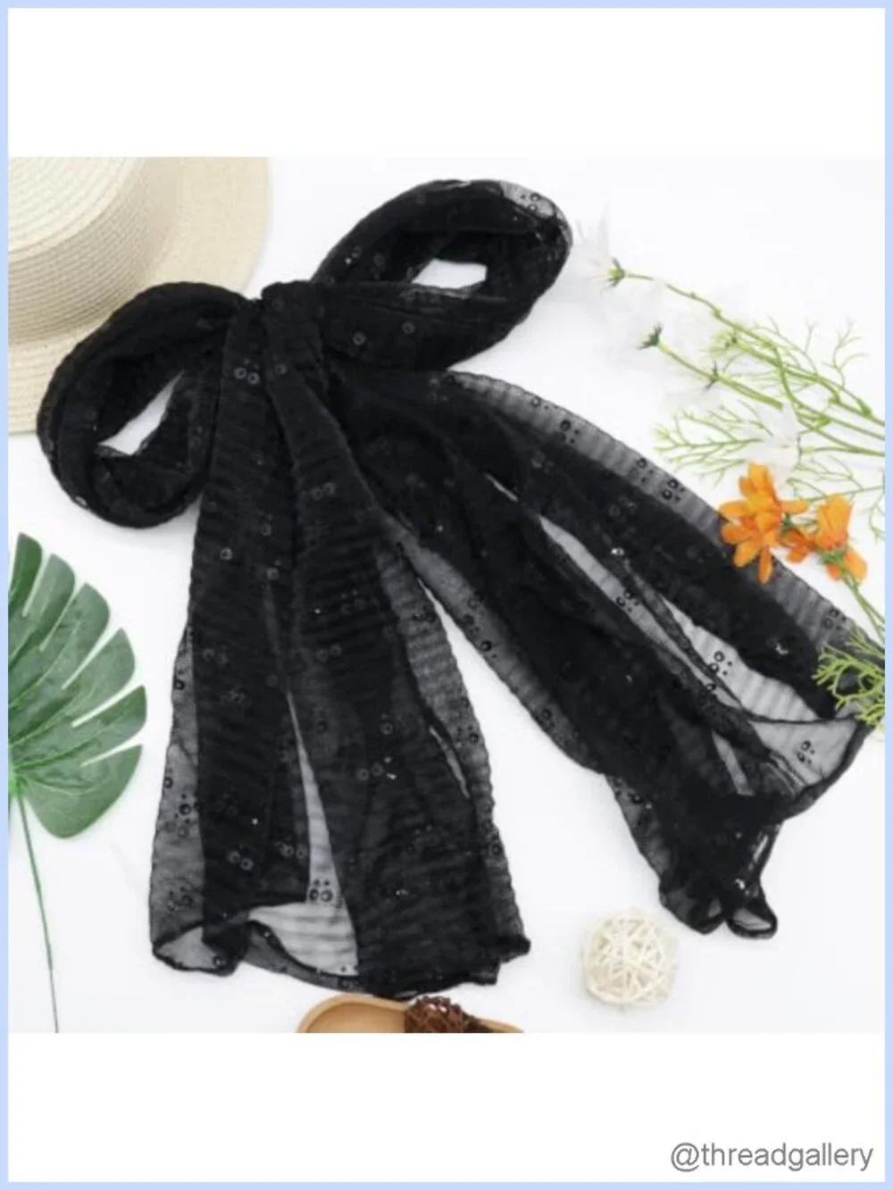 Sequin Neck Scarf for Women Lightweight Sheer Fashion Scarf 70.8x31.5
